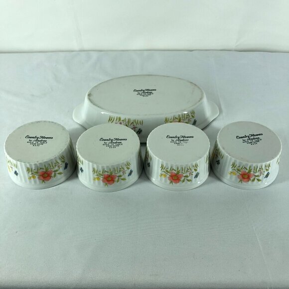 Country Flowers by Andrea Casserole Dish With 4 Serving Dishes - Picture 2 of 8